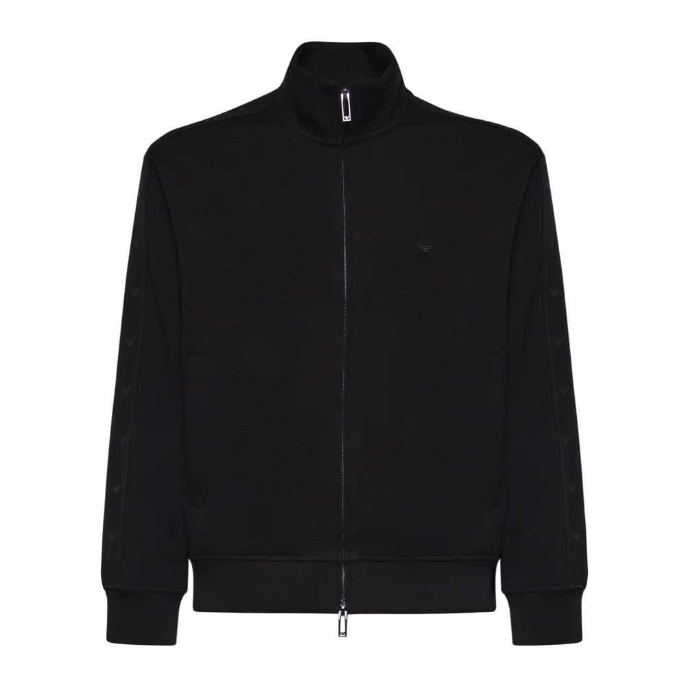 Emporio Armani Men's Black Zip-Throughs, 2XL, Stretch Double Jersey Sweatshirt