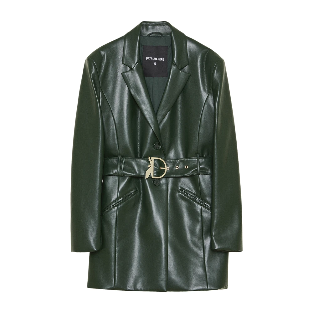 PATRIZIA PEPE JAS Twee-knoops jas in gecoate stof Green Dames