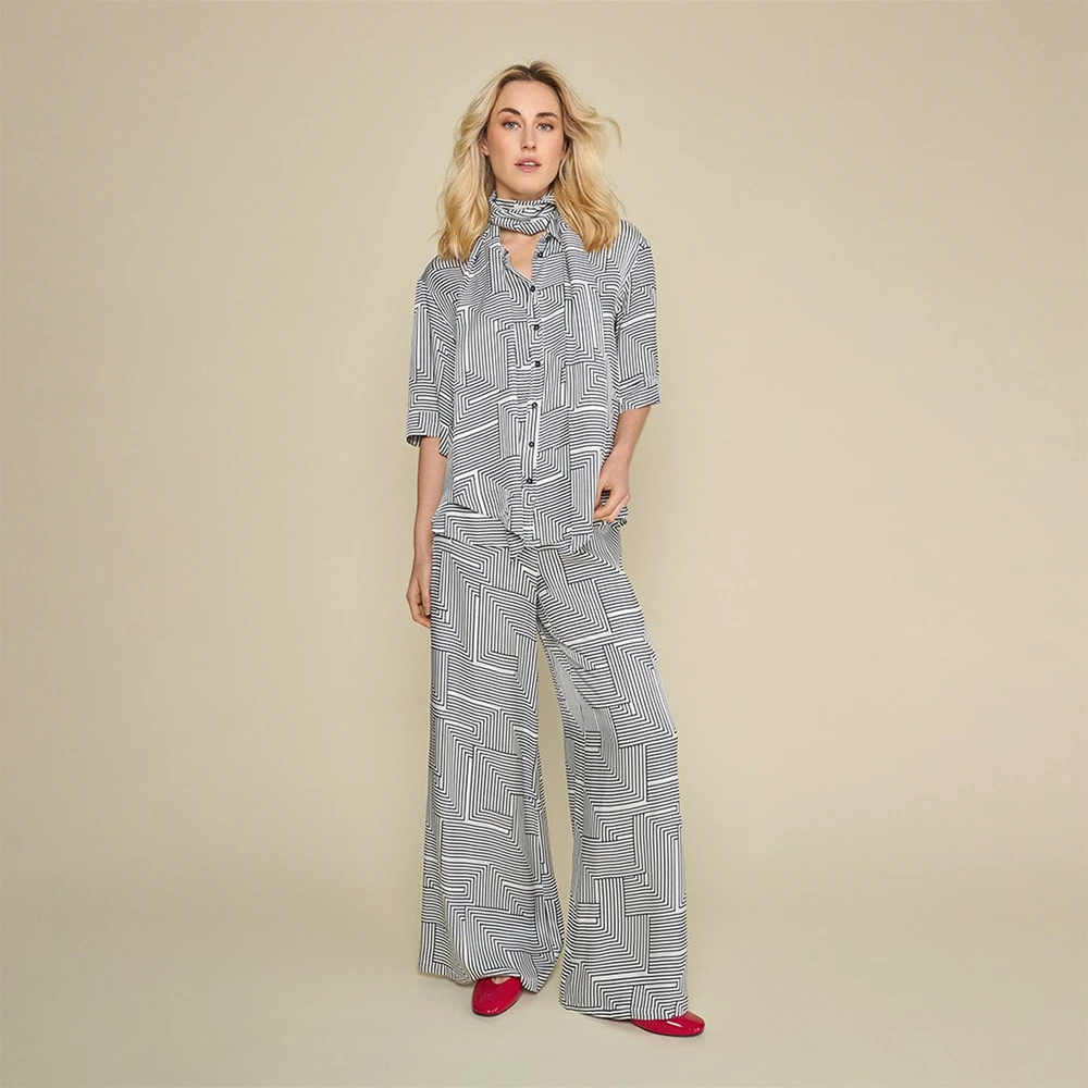 Marie Méro Wijde Broek met Geometrische Print Blue Dames