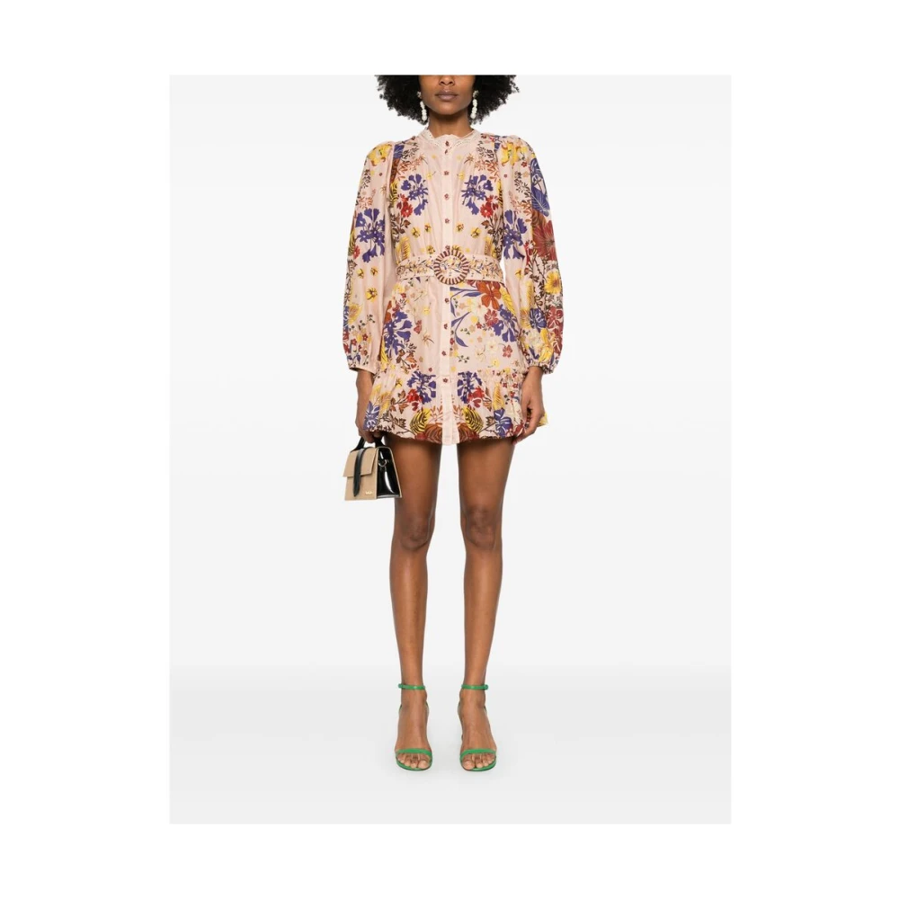 Farm Rio Roze Kant Kraag Ruche Jurk Multicolor Dames