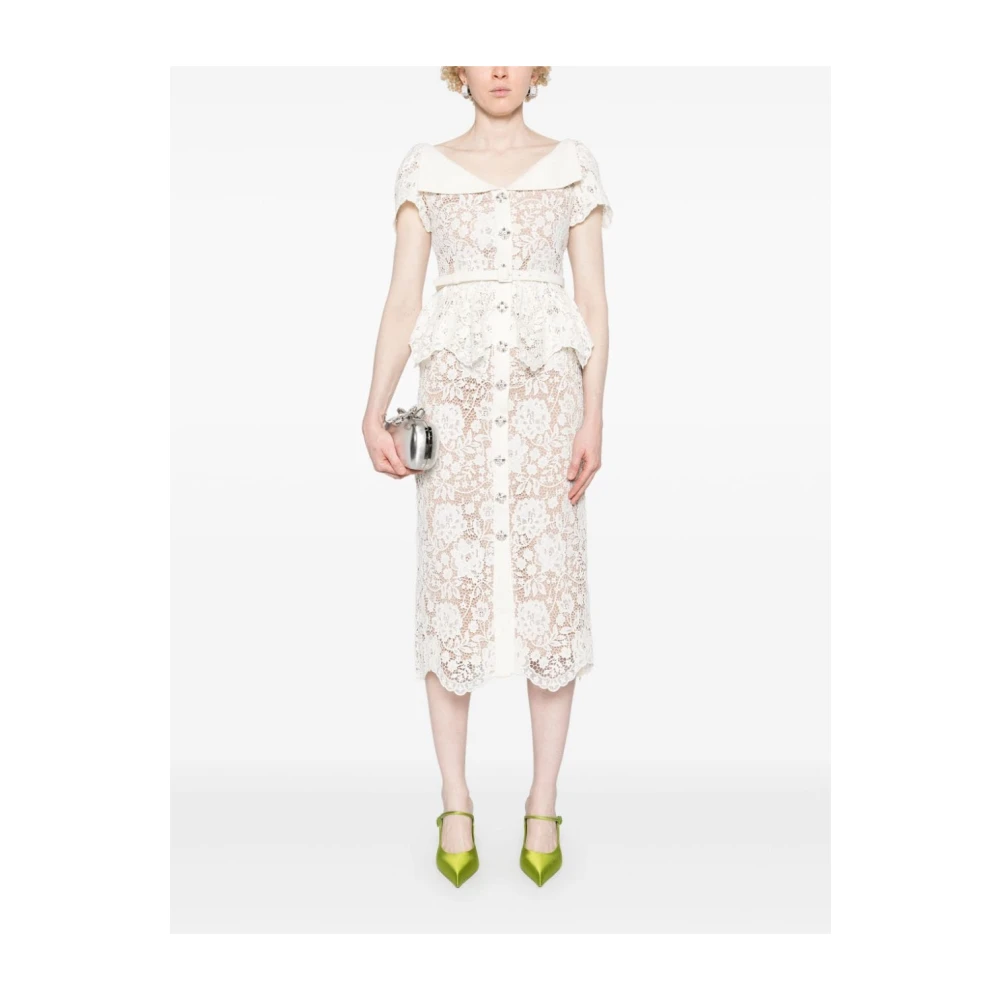 Self Portrait Witte Kant Midi Jurk met Volants White Dames