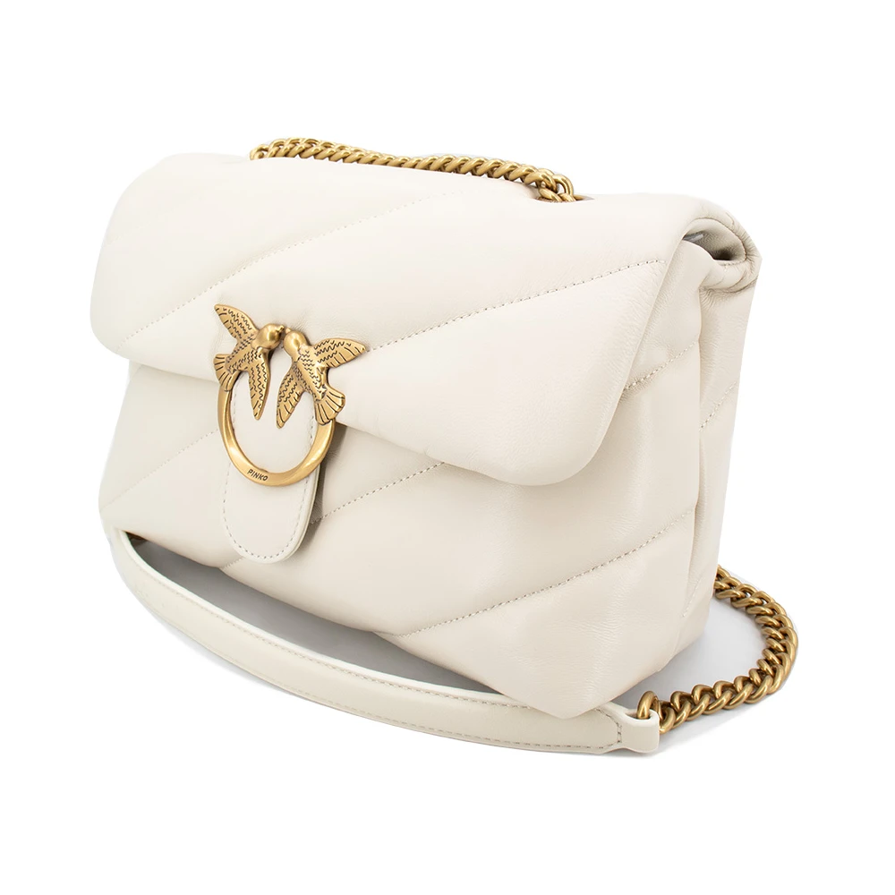 pinko Gewatteerde leren Love Bag met Birds gesp White Dames