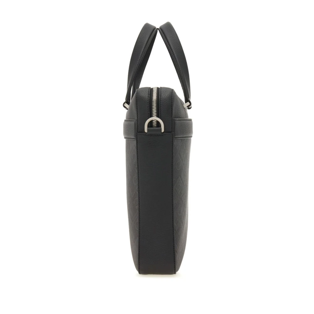 Salvatore Ferragamo Geëtst Logo Zwart Leren Handtas Black Heren