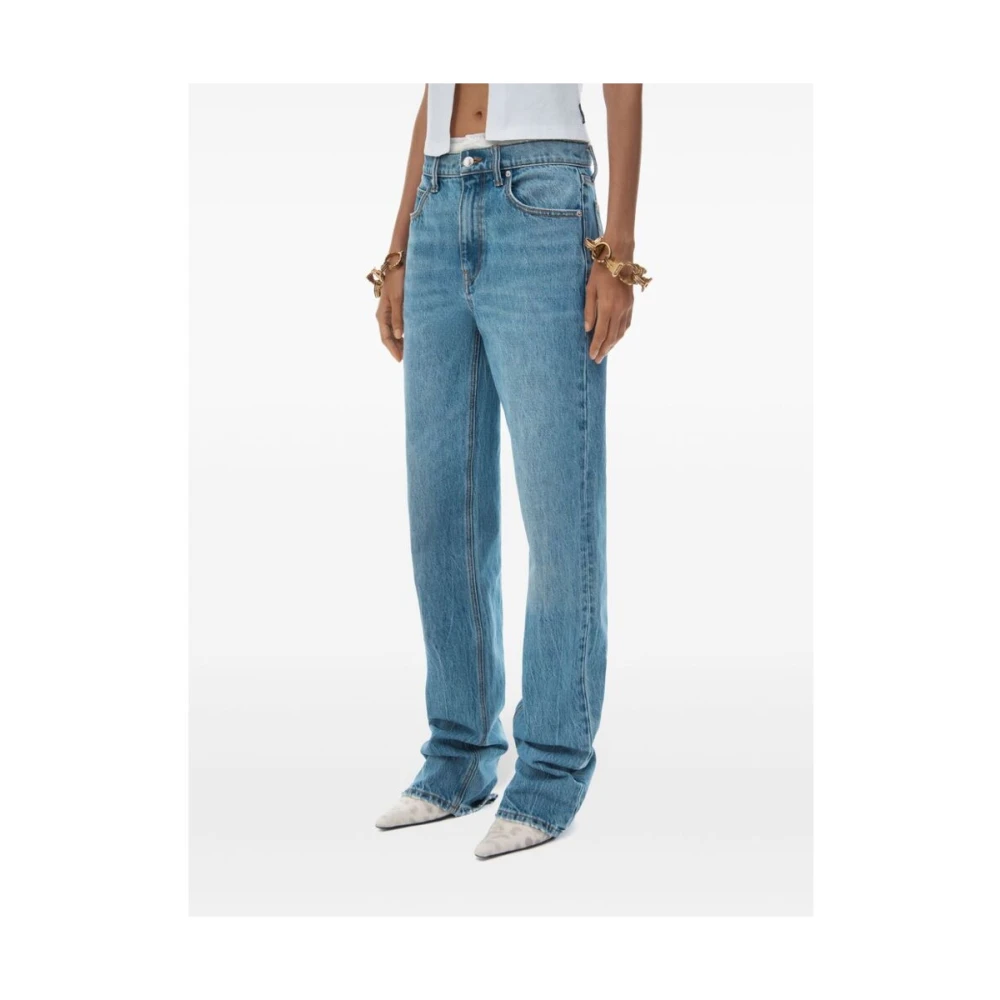 alexander wang Indigo Denim Whiskering Straight Leg Jeans Blue Dames