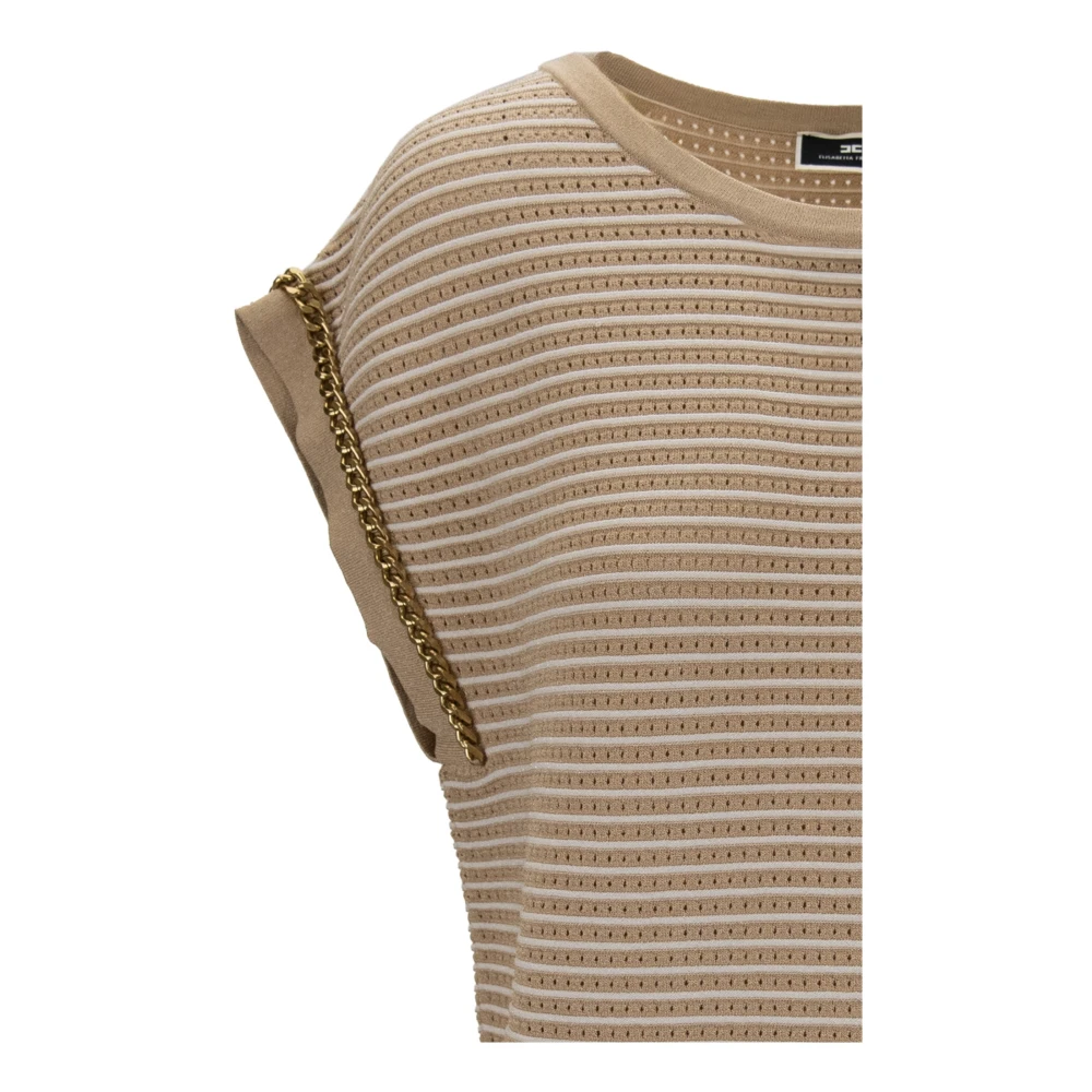 Elisabetta Franchi Gouden Detail Korte Jurk Beige Dames