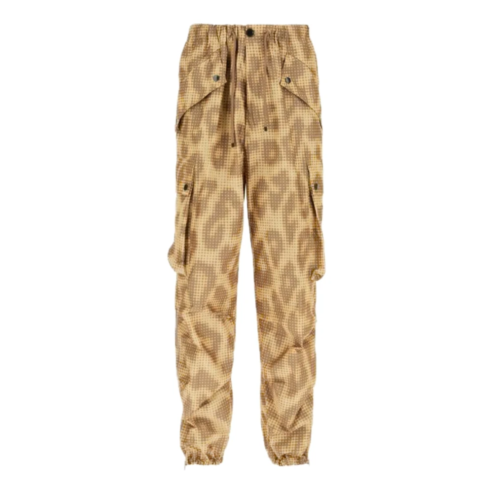 Dries Van Noten Cargo broek met luipaardprint en 3D-zakken Brown Heren