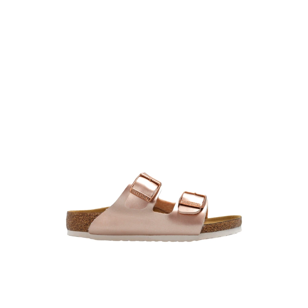 Birkenstock Unisex Kids Pink Flipflops,, Rose Gold Metallic Arizona Slides Size 27 Eu