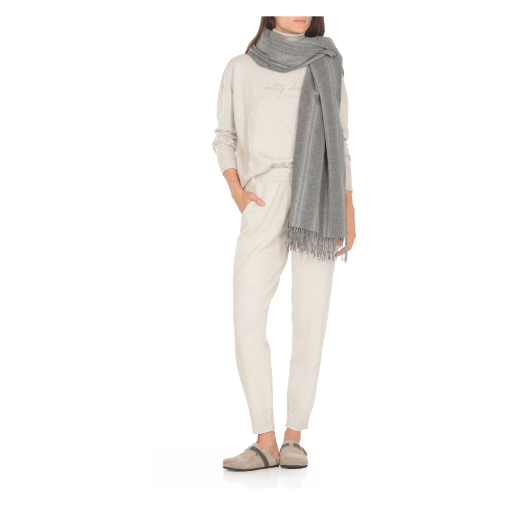 BRUNELLO CUCINELLI Gestreepte Cashmere Sjaal met Franjes Gray Dames