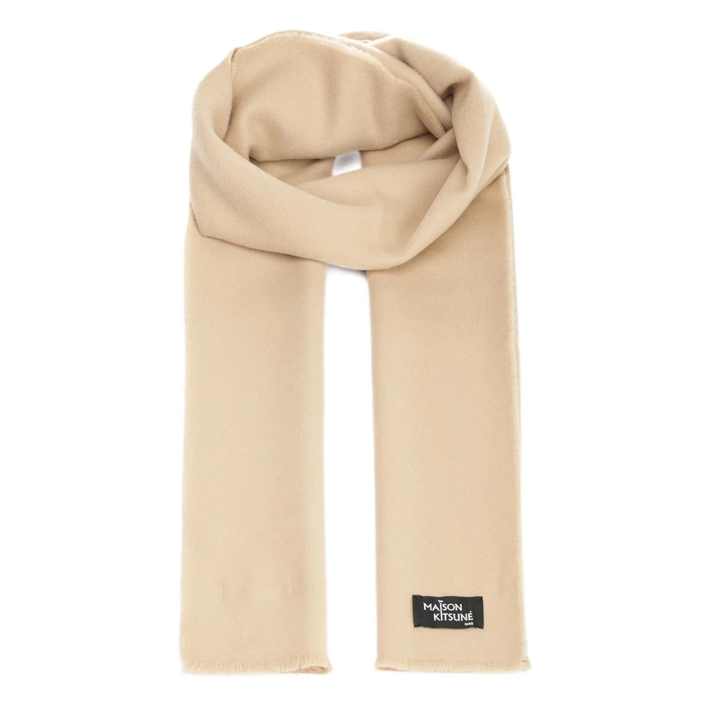 Maison Kitsuné Kvinno Beige Accessoarer Dam, One Size, Wool Fringe Scarf