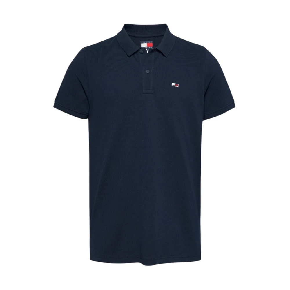 Tommy Jeans Men's Blue Plain Short-Sleeve Polo With Button Fastening - Polo Shirts - 2XL- Tops