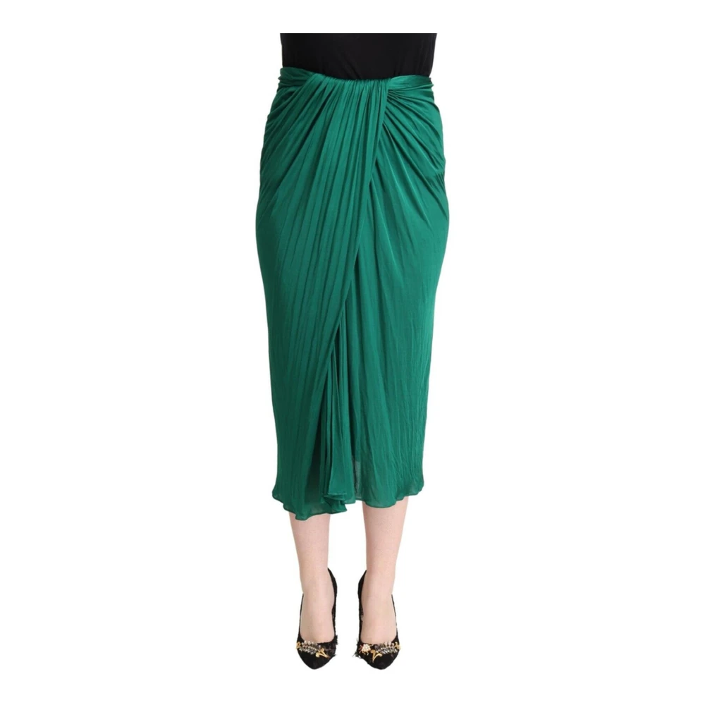 Dolce & Gabbana Vrouw Groente Rokken Dames, Groen, 2XS, Donkergroene Geplooide Midi Rok