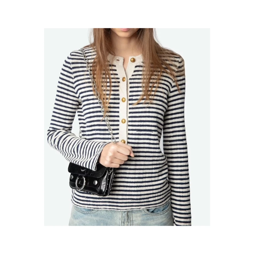 Zadig & Voltaire Gestreepte Zeemans Trui met Geknoopte Kraag Black Dames