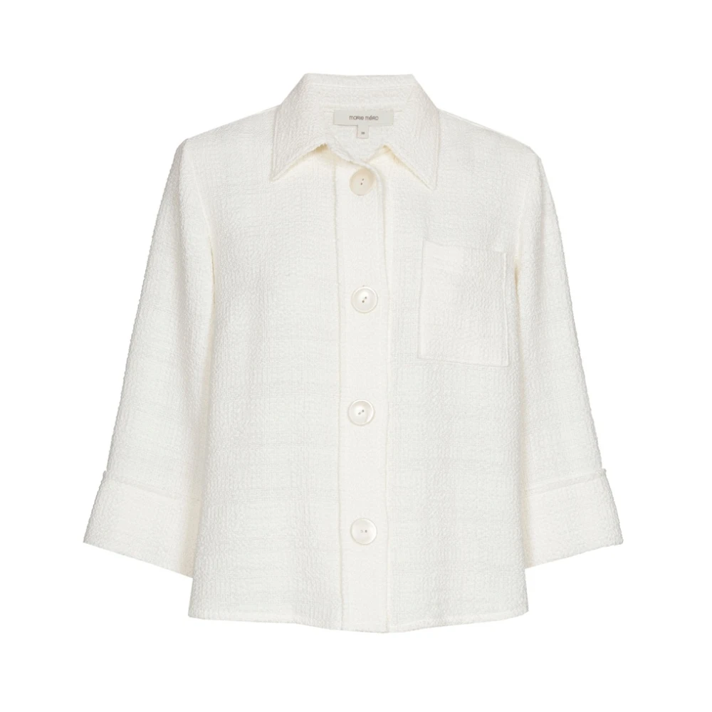 Marie Méro Elegante Bouclé Blouse Jas Beige Dames