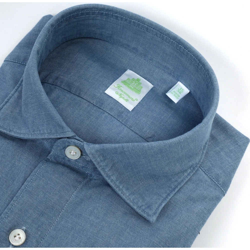 Finamore Gaeta Chambray Overhemd met Zachte Kraag Blue Heren