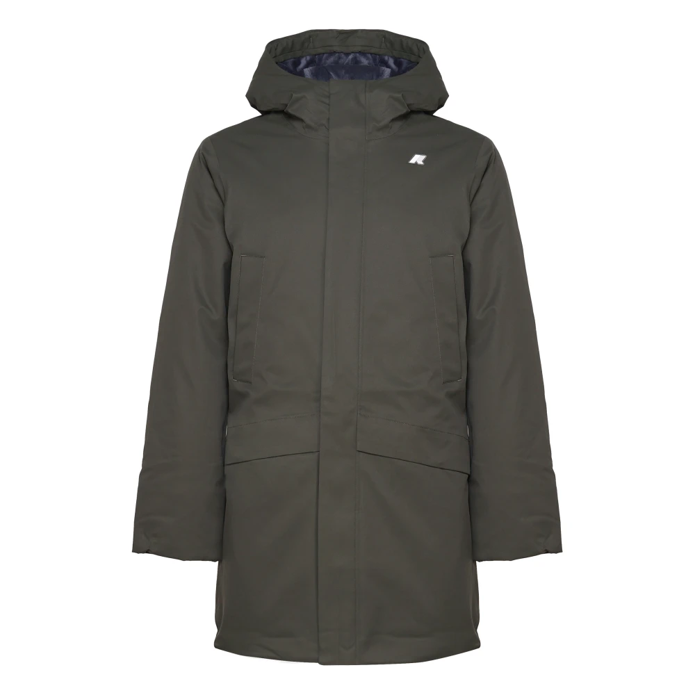 K-way Groene Nylon Trenchcoat met Capuchon Green Heren