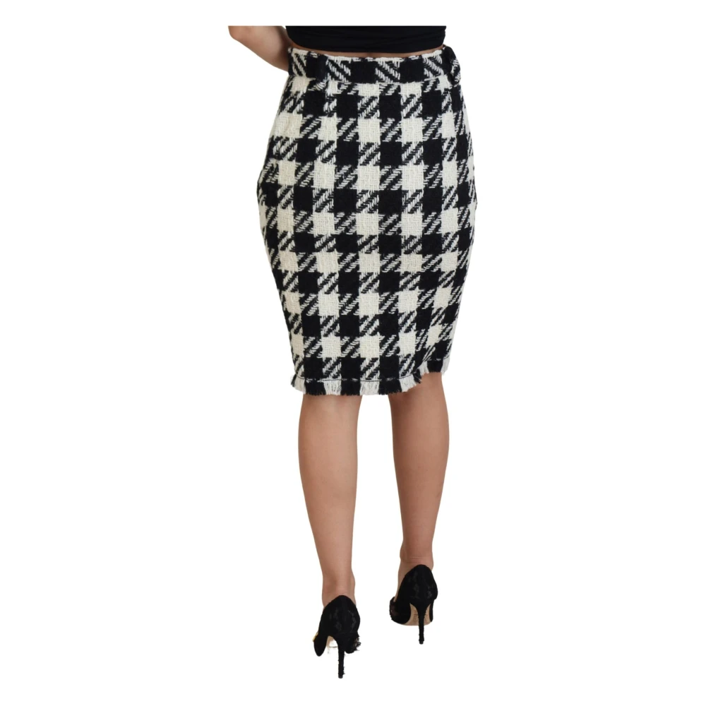 Dolce & Gabbana Houndstooth High Waist Pencil Skirt Black Dames