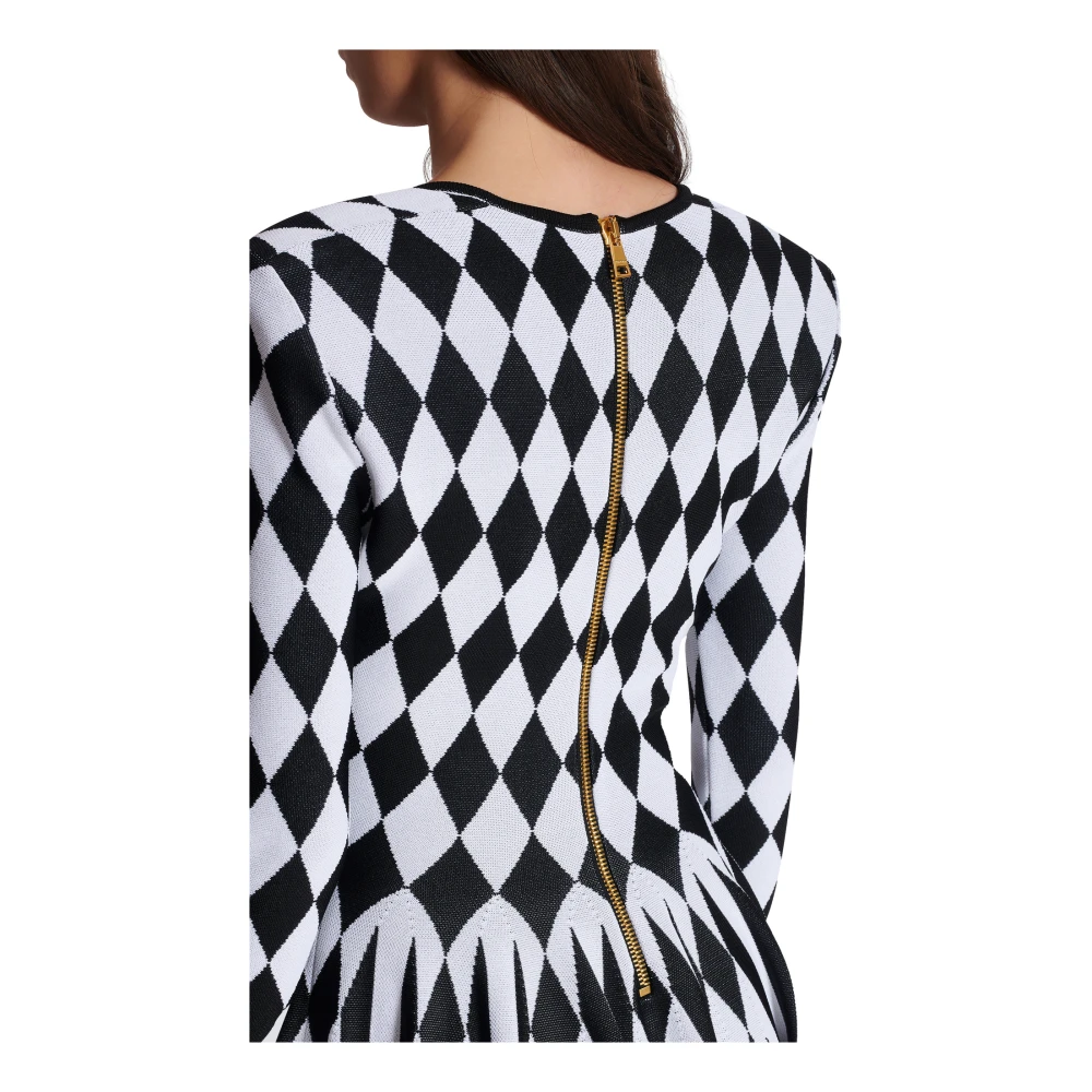 Balmain Diamond Jacquard Flared Knit Jurk Black Dames