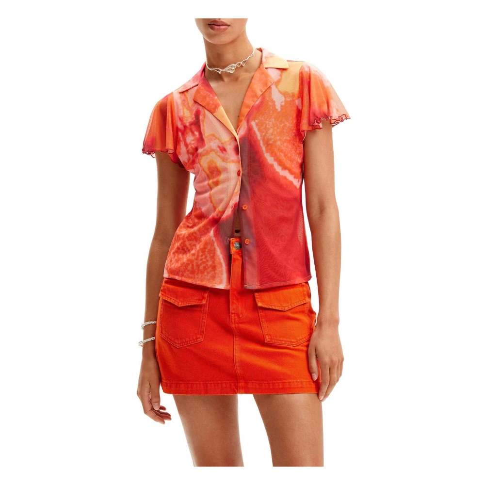 Desigual Bloemen korte mouw shirt in oranje Multicolor Dames