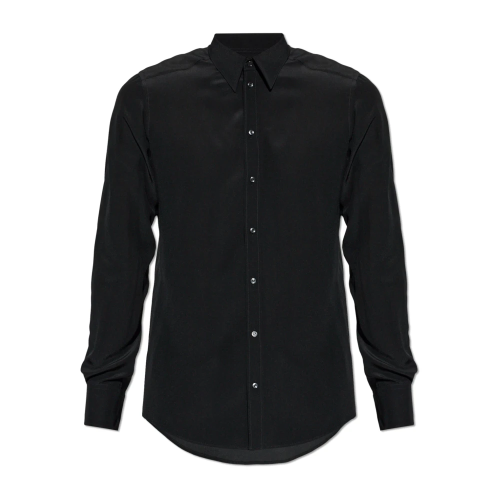 Dolce & Gabbana Mannelijk Zwart Overhemden Heren, 2XL, Silk Shirt