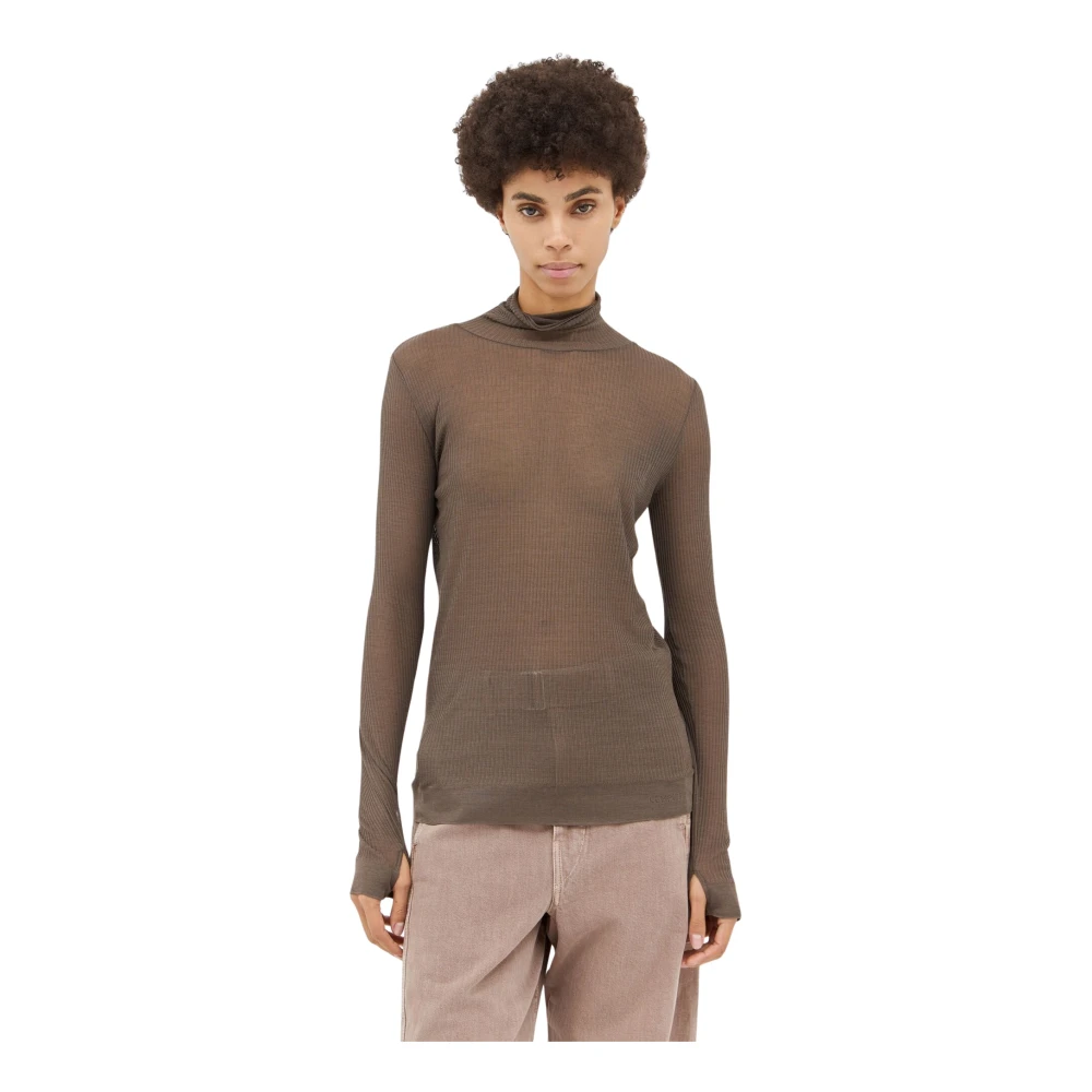 Lemaire Geribbelde High Neck Top Brown Dames