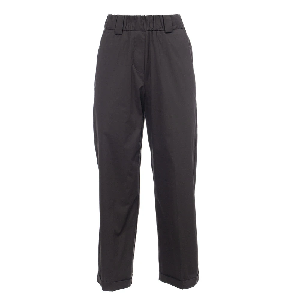 Le Tricot Perugia Katoenen broek met elastische taille en zakken Black Dames