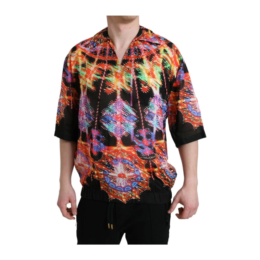 Dolce & Gabbana , Short Sleeve Shirts, Male, Multicolor, 3XS, Luminarie Print Cotton T-Shirt - Image 3
