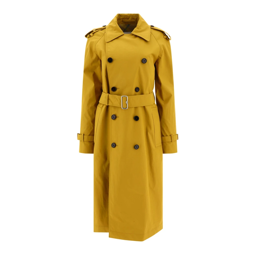 Burberry Lang Gabardine Trench Coat Yellow Dames