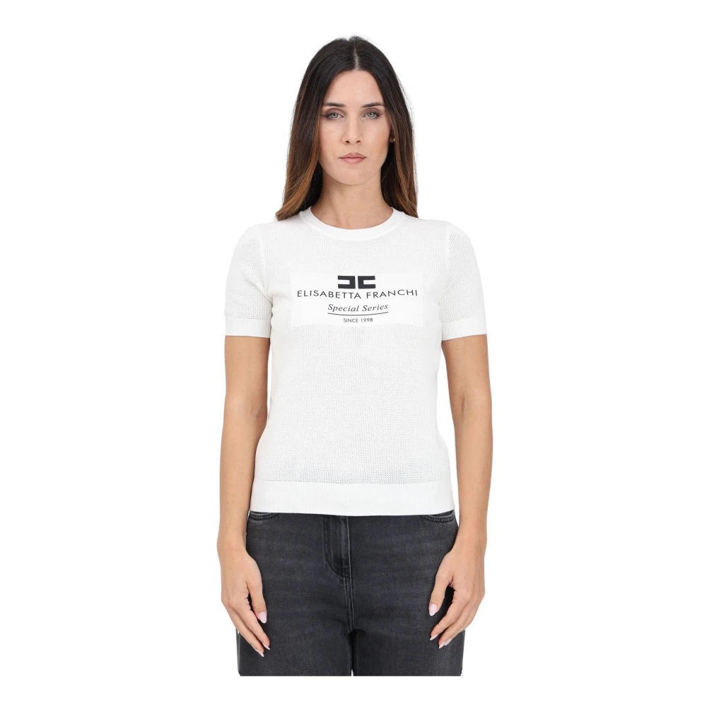 Elisabetta Franchi Witte T-shirt met korte mouwen en logodetail White Dames