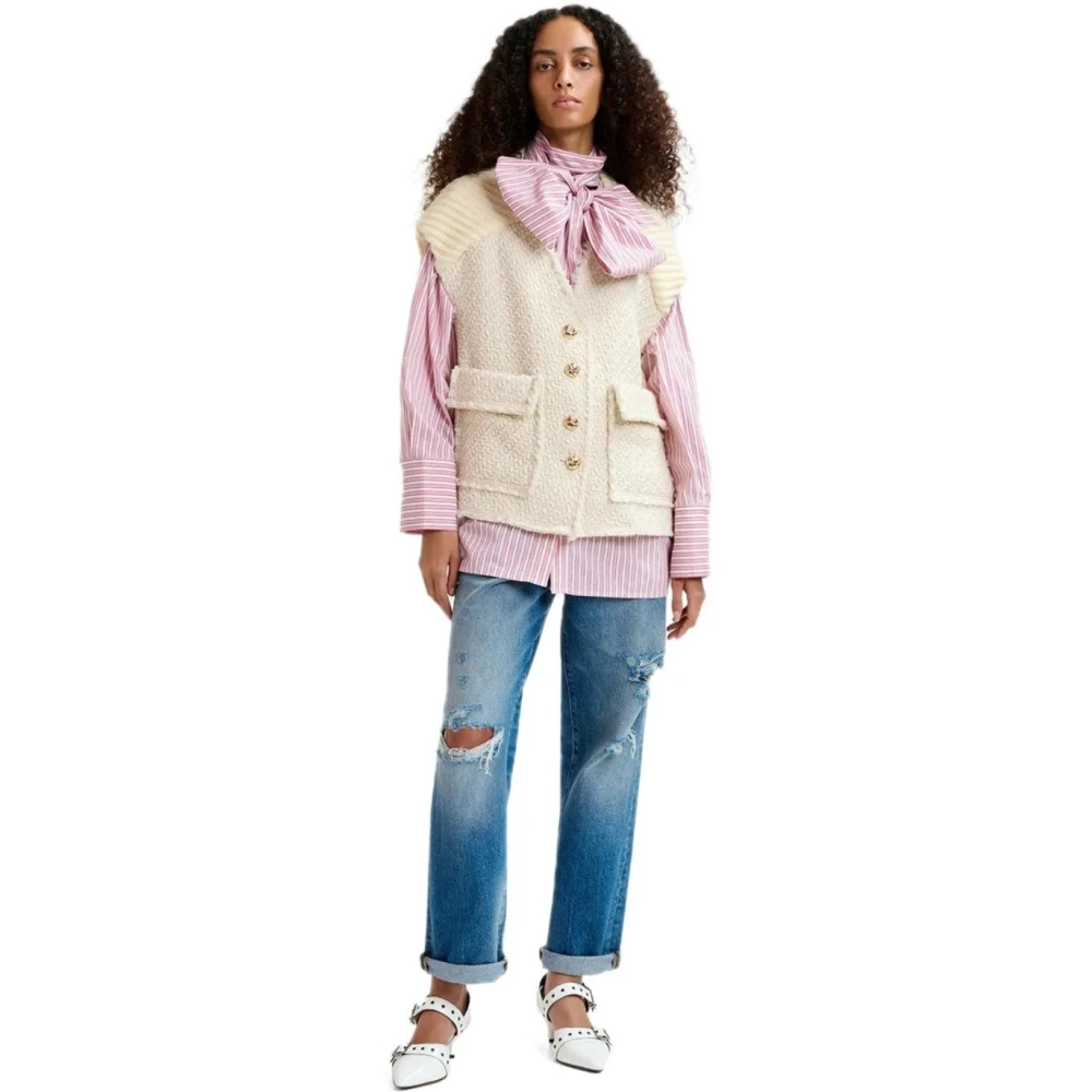 Essentiel Antwerp Geologische Crème Tweed Mouwloos Vest Beige Dames