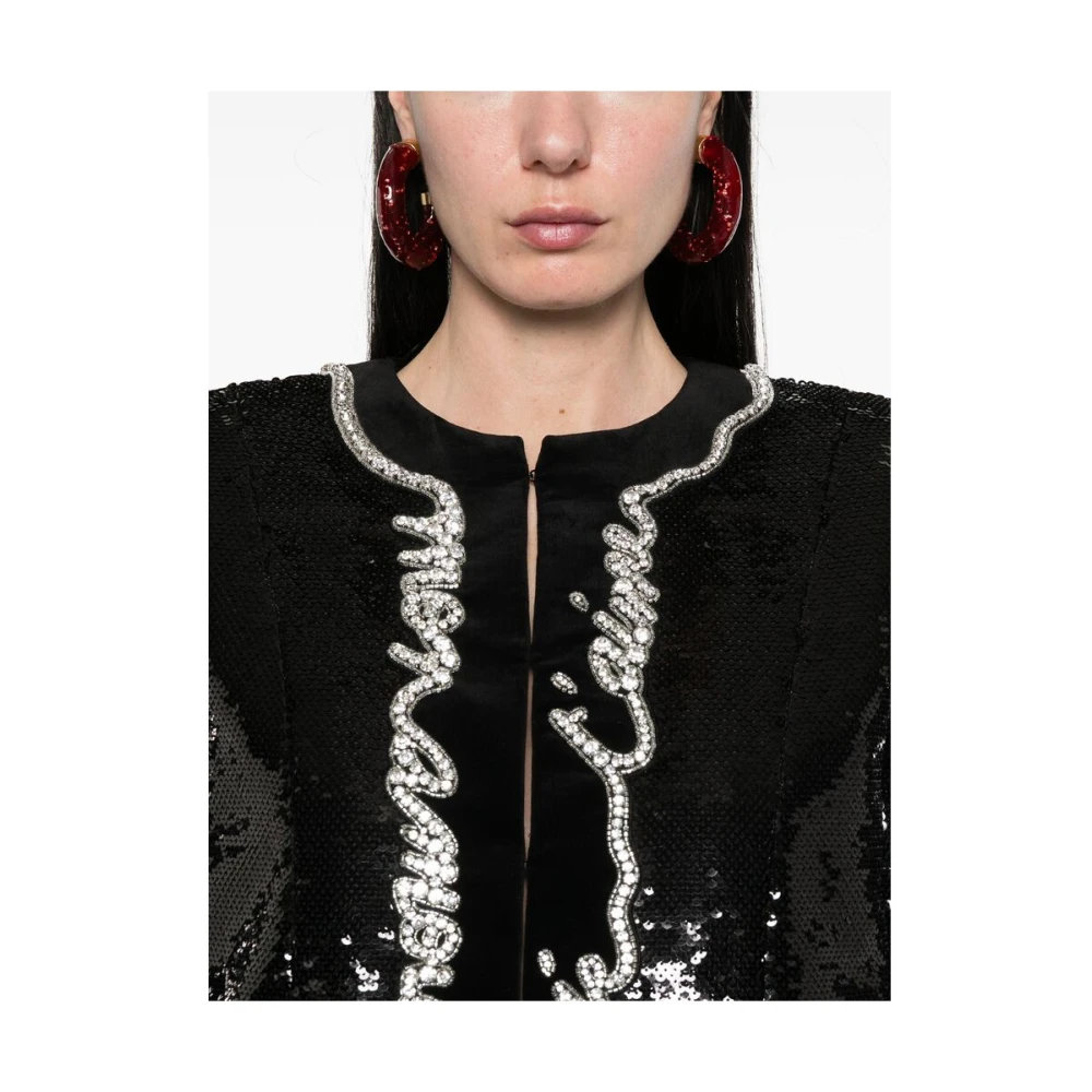 Balmain Zwarte Paillettenjasje met Schoudervullingen Black Dames