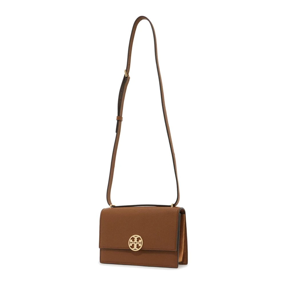 TORY BURCH Gehamerde leren crossbody tas met dubbel T-logo Brown Dames