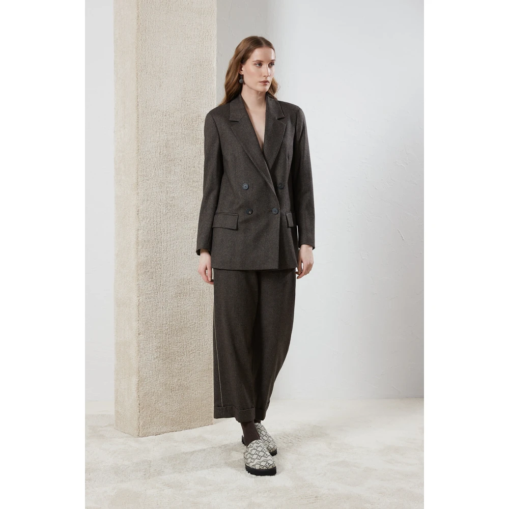 PESERICO Wol kasjmier en zijden broek Brown Dames