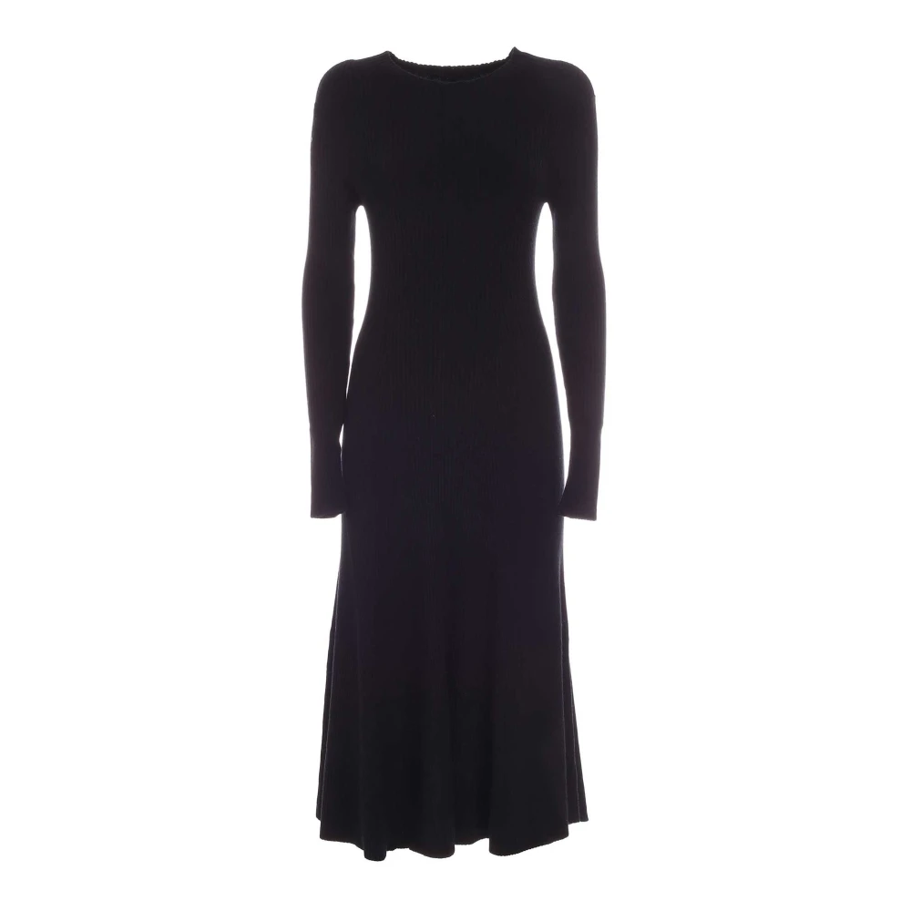 Dkny Räfflad Ullblandning Veckad Midi Klänning Black, Dam