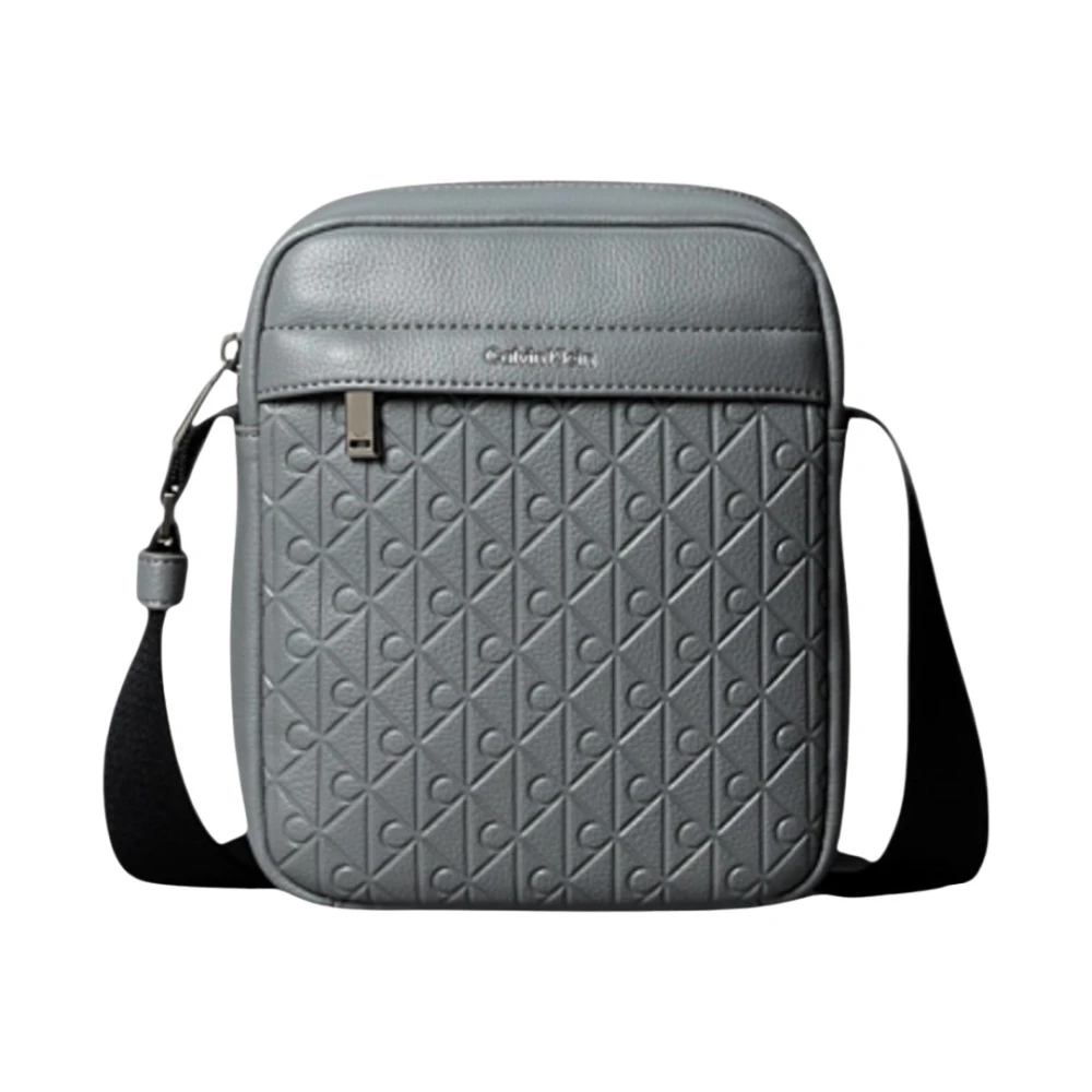 Calvin Klein Men's Gray Cross Body Messenger, One Size, Emblem Emboss Reporter