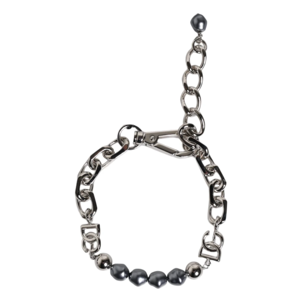 Dolce & Gabbana Men's Silver Tone Chain Pearl Bracelet