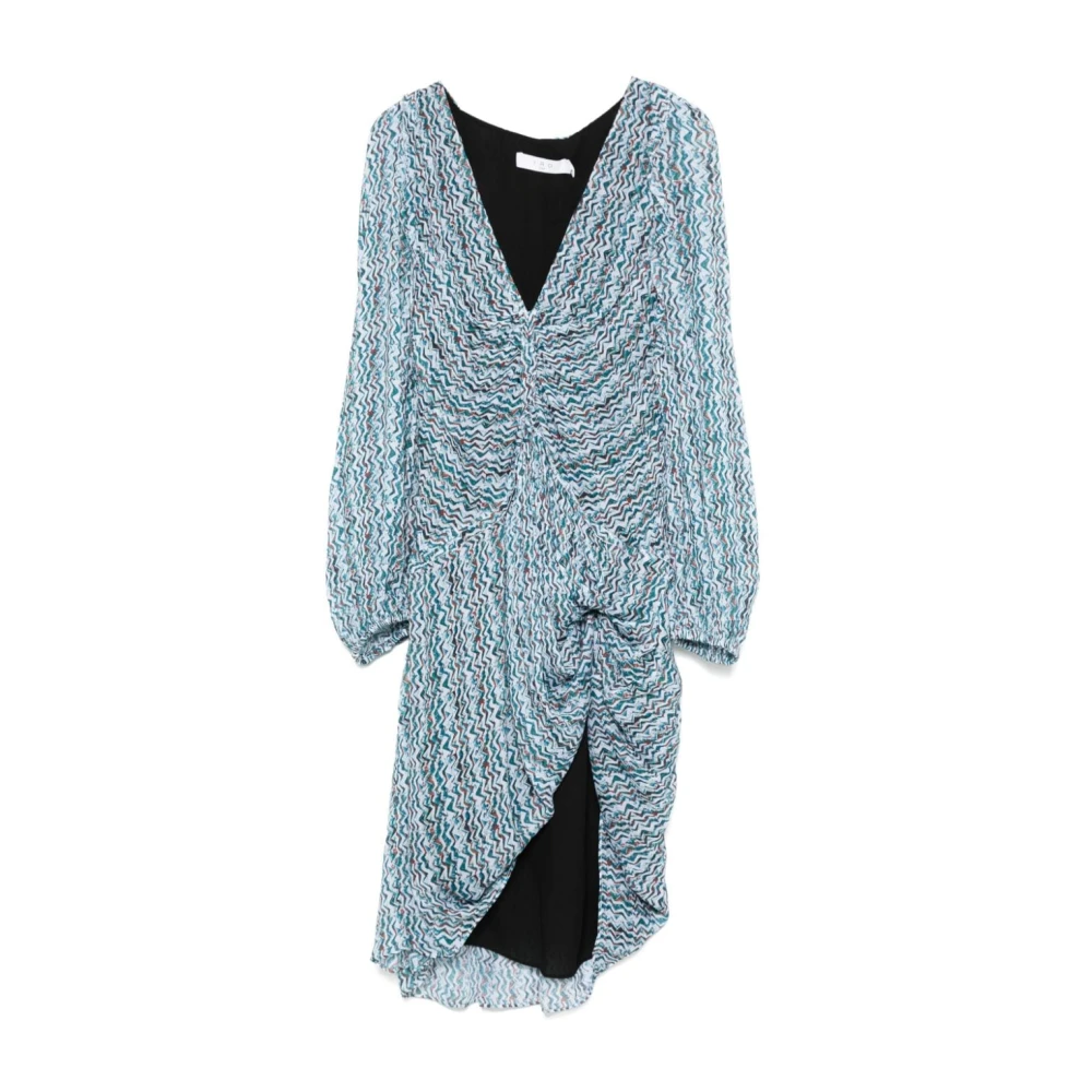 IRO Grafische Print V-Hals Jurk Blue Dames
