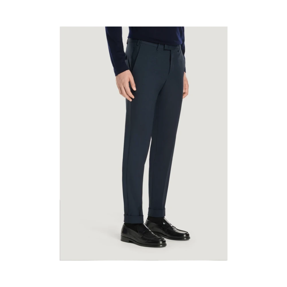 PT Torino Blauwe Wol Getailleerde Master Fit Broek Blue Heren