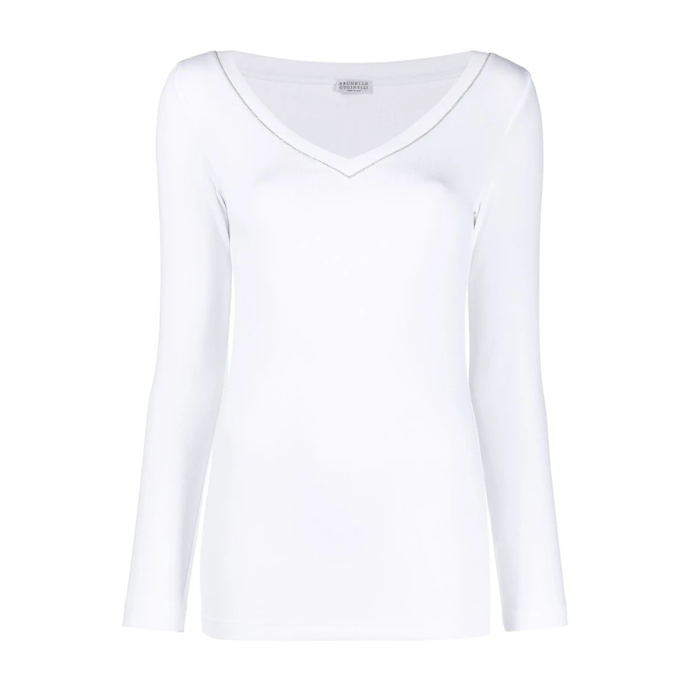 BRUNELLO CUCINELLI V-hals Lange Mouw Gebreid Bianco White Dames