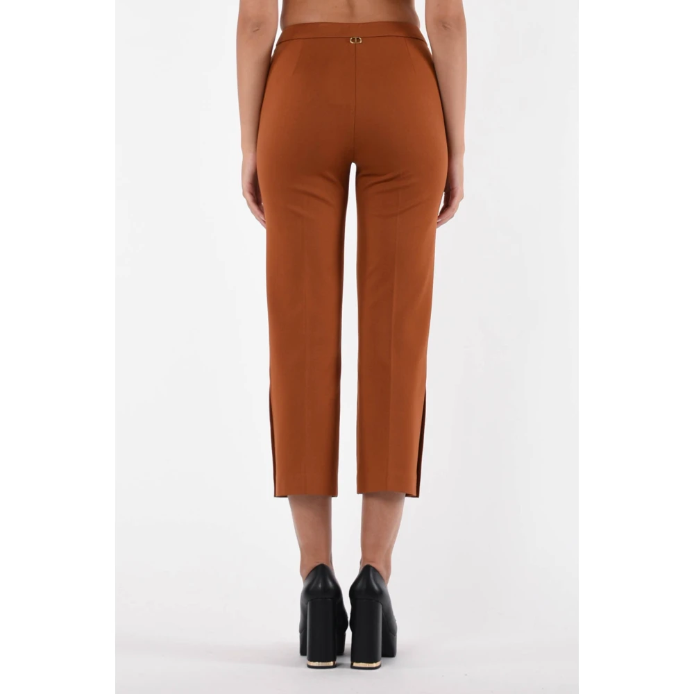 Twinset Cropped Broek in Stretch Jersey Brown Dames