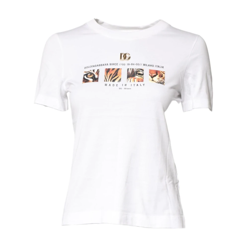 Dolce & Gabbana Women's White Graphic Print Crew Neck T-Shirt