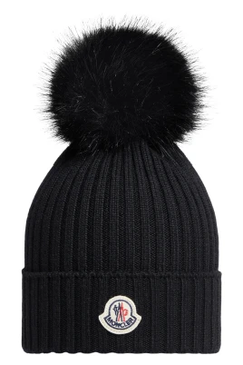 Svart Stickad Pom Pom Mössa