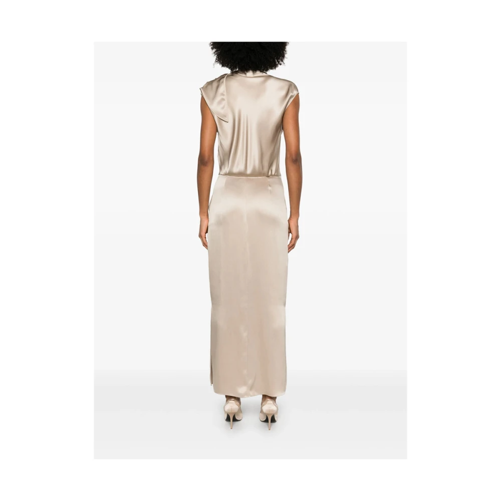 Giorgio Armani Beige Mouwloze Asymmetrische Hals Jurk Beige Dames