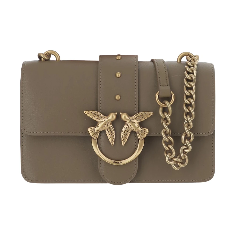 Pinko Love Birds Leren Schoudertas Brown Dames