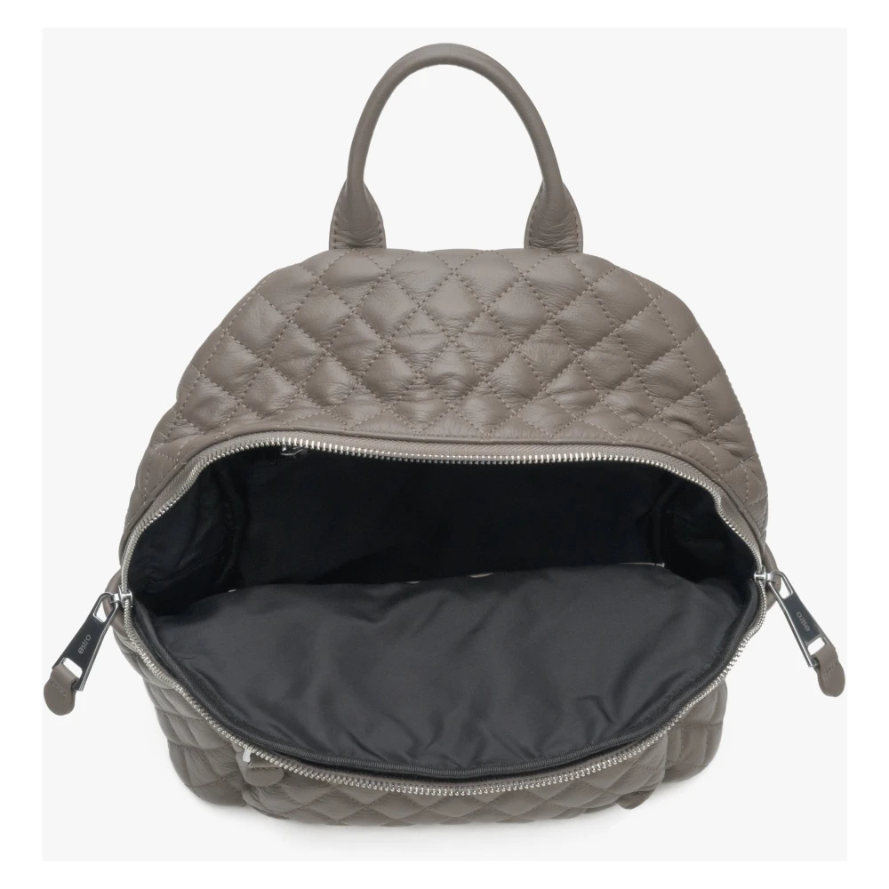 Estro Dames Donkergrijze Rugzak gemaakt van Gewatteerd Echt Leer Er00112158 Gray Dames