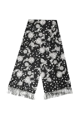 Silk Sun Moon Star Fringe Foulard Scarf