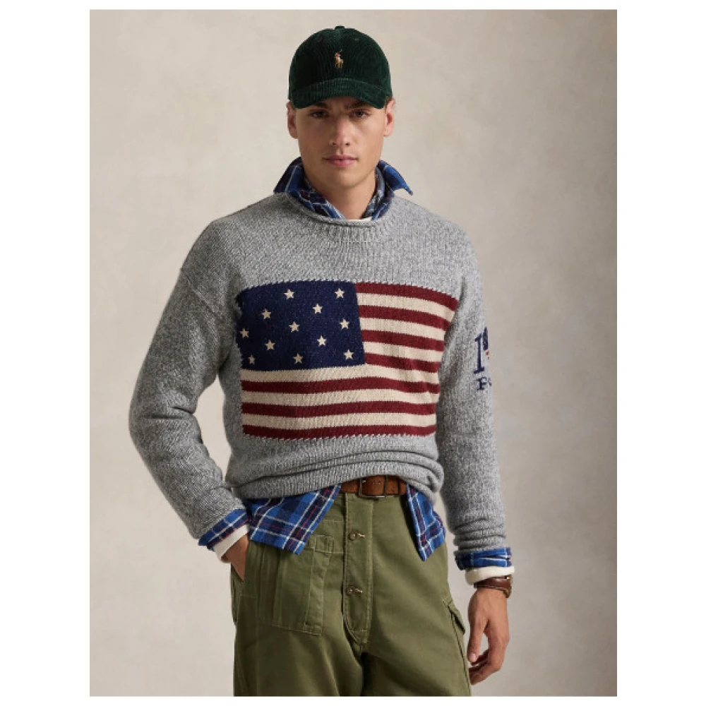 Polo Ralph Lauren Amerikaanse Vlag Wollen Trui Gray Heren