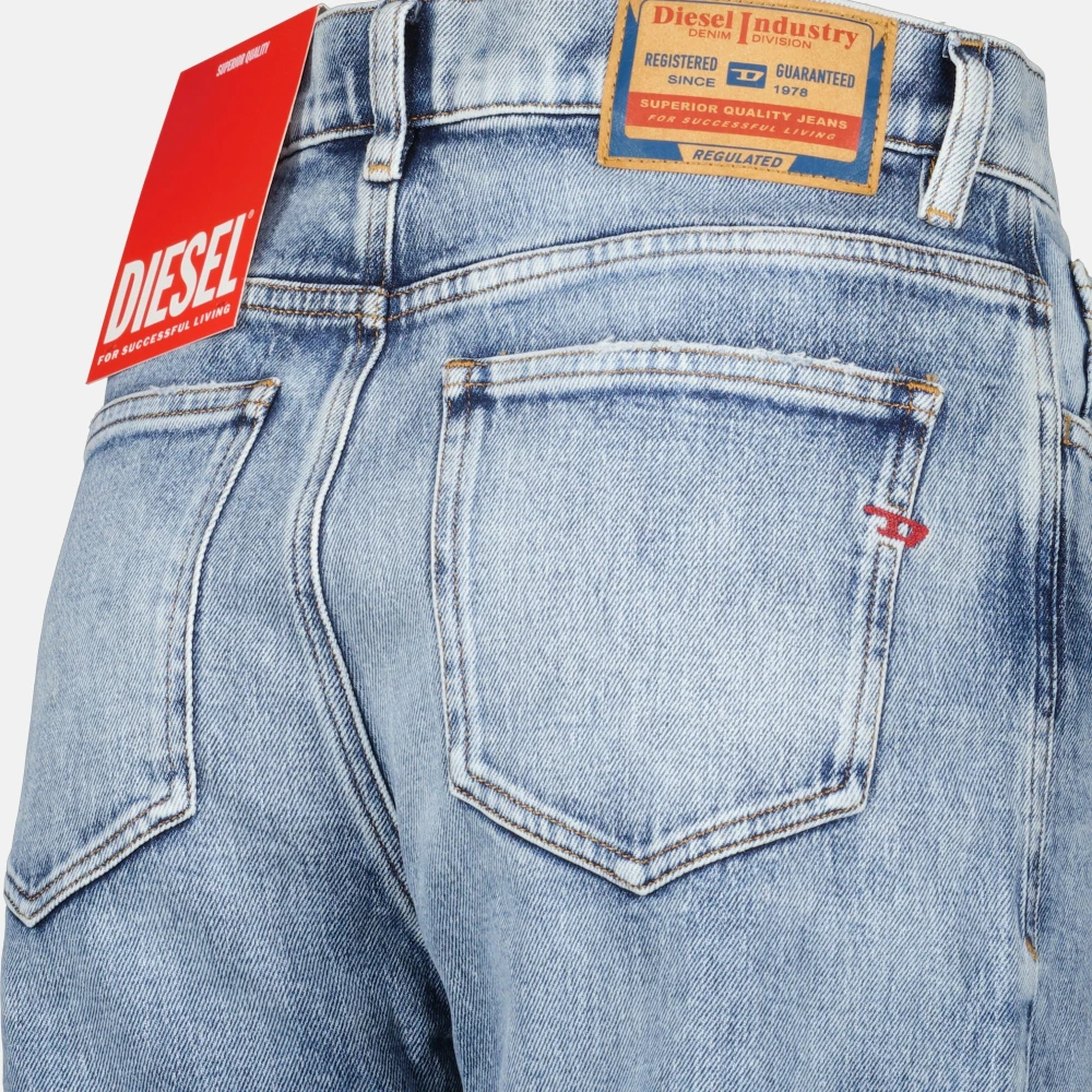 Diesel Blauwe Gewassen Geborduurde Regular Jeans Blue Dames