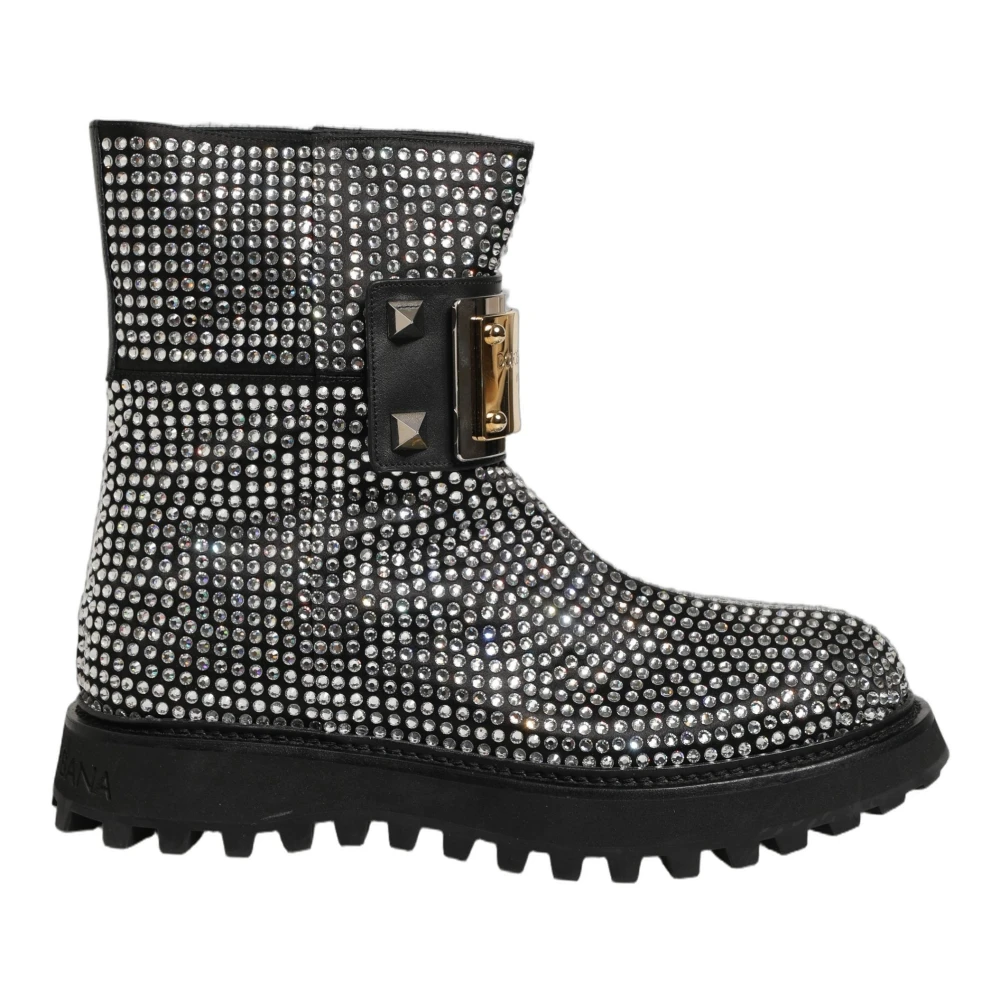 Dolce & Gabbana Men's Black Crystal-Embellished Ankle Boots - Ankle Boots - 10 Uk - Shoes