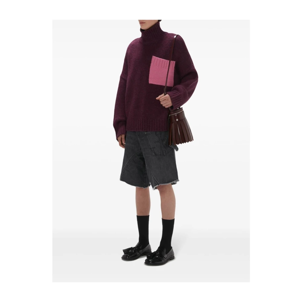 JW Anderson Tweekleurige Wollen Trui Hoge Hals Pink Heren