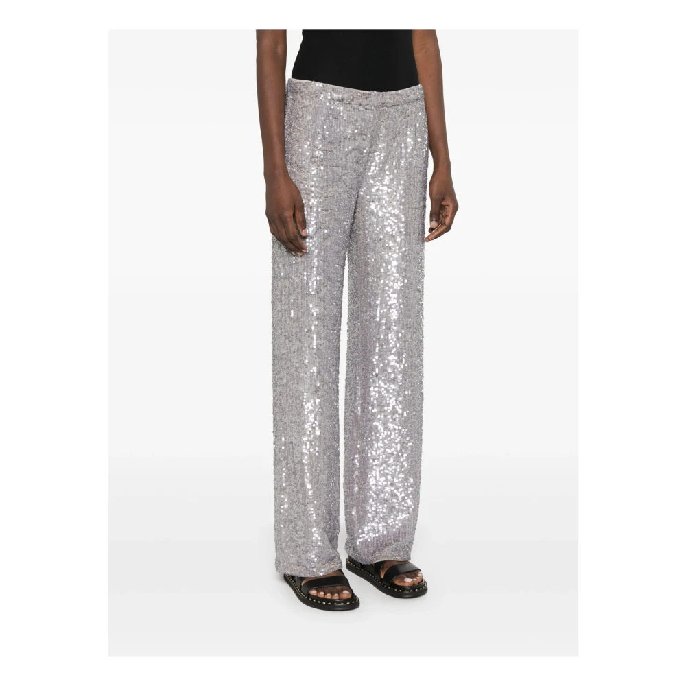 P.a.r.o.s.h. Zilveren Paillet Rechte Pijp Broek Gray Dames